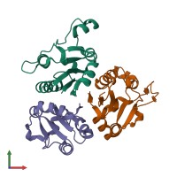 PDB entry 2hy5 coloured by chain, front view.