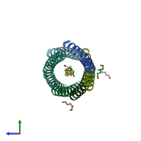 PDB entry 2hy6 coloured by chain, side view.