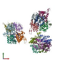 PDB entry 2hyb coloured by chain, front view.