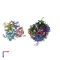 PDB entry 2hyb coloured by chain, top view.