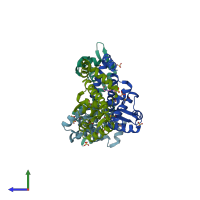 PDB entry 2hyf coloured by chain, side view.