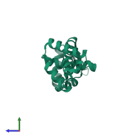 PDB entry 2hyg coloured by chain, side view.