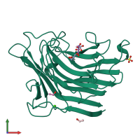 PDB entry 2hyk coloured by chain, front view.