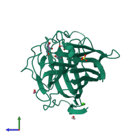 PDB entry 2hyk coloured by chain, side view.