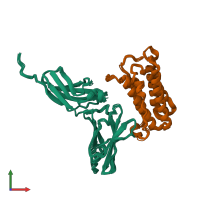 PDB entry 2hym coloured by chain, ensemble of 10 models, front view.