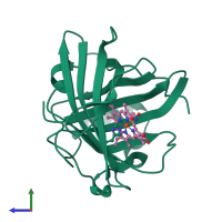 PDB entry 2hys coloured by chain, side view.