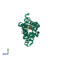 PDB entry 2hyt coloured by chain, side view.