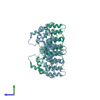 PDB entry 2hyw coloured by chain, side view.