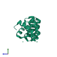 PDB entry 2hyz coloured by chain, side view.