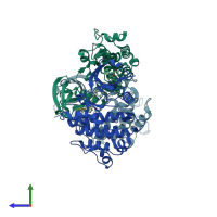 PDB entry 2hz4 coloured by chain, side view.