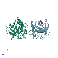 PDB entry 2hz9 coloured by chain, top view.