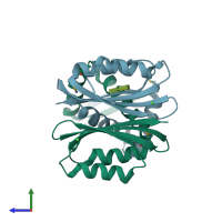 PDB entry 2hza coloured by chain, side view.