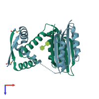 PDB entry 2hza coloured by chain, top view.