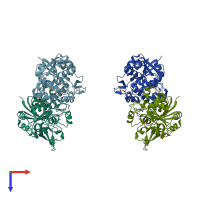 PDB entry 2hzb coloured by chain, top view.