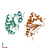 PDB entry 2hze coloured by chain, front view.