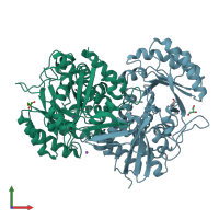 PDB entry 2hzg coloured by chain, front view.