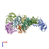 PDB entry 2hzm coloured by chain, top view.