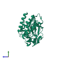 PDB entry 2hzn coloured by chain, side view.