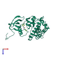 PDB entry 2hzn coloured by chain, top view.