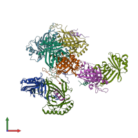 PDB entry 2hzs coloured by chain, front view.