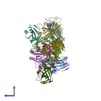 PDB entry 2hzs coloured by chain, side view.