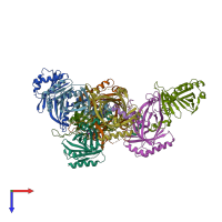 PDB entry 2hzs coloured by chain, top view.