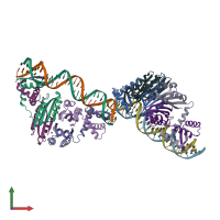 PDB entry 2hzv coloured by chain, front view.