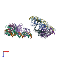 PDB entry 2hzv coloured by chain, top view.
