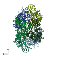 PDB entry 2i00 coloured by chain, side view.