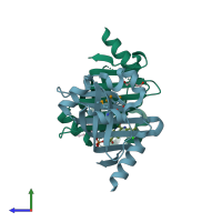 PDB entry 2i02 coloured by chain, side view.