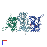 PDB entry 2i0b coloured by chain, top view.