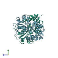 PDB entry 2i0c coloured by chain, side view.