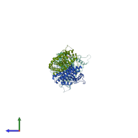 PDB entry 2i0j coloured by chain, side view.