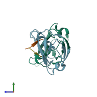 PDB entry 2i0l coloured by chain, side view.