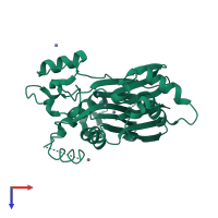 PDB entry 2i0o coloured by chain, top view.