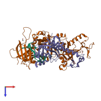 PDB entry 2i0q coloured by chain, top view.