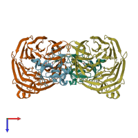 PDB entry 2i0r coloured by chain, top view.