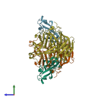 PDB entry 2i0s coloured by chain, side view.