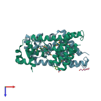 PDB entry 2i10 coloured by chain, top view.