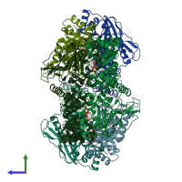 PDB entry 2i14 coloured by chain, side view.