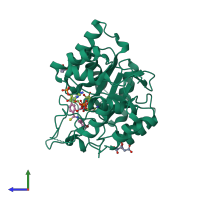 PDB entry 2i16 coloured by chain, side view.