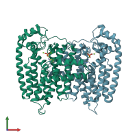 PDB entry 2i19 coloured by chain, front view.