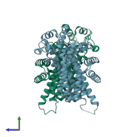 PDB entry 2i19 coloured by chain, side view.