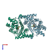 PDB entry 2i19 coloured by chain, top view.