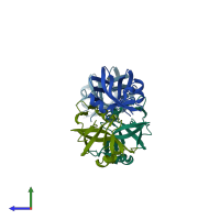 PDB entry 2i1a coloured by chain, side view.