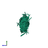 PDB entry 2i1e coloured by chain, ensemble of 20 models, side view.