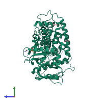 PDB entry 2i1j coloured by chain, side view.