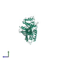 PDB entry 2i1k coloured by chain, side view.