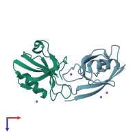 PDB entry 2i1n coloured by chain, top view.