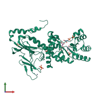 PDB entry 2i1o coloured by chain, front view.